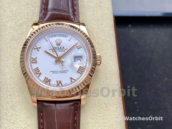Replica Rolex Day Date 36-m128348RBR 0064 voor heren, geelgoud, witte wijzerplaat