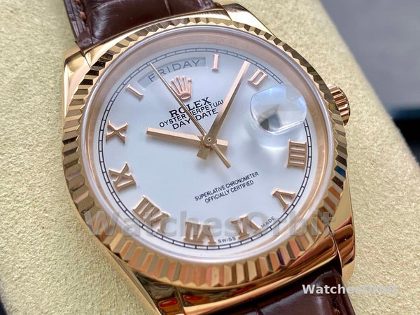 Replica Rolex Day Date 36-m128348RBR 0064 voor heren, geelgoud, witte wijzerplaat
