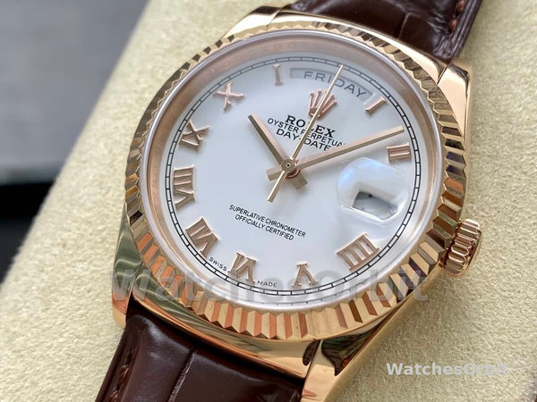 Replica Rolex Day Date 36-m128348RBR 0064 voor heren, geelgoud, witte wijzerplaat