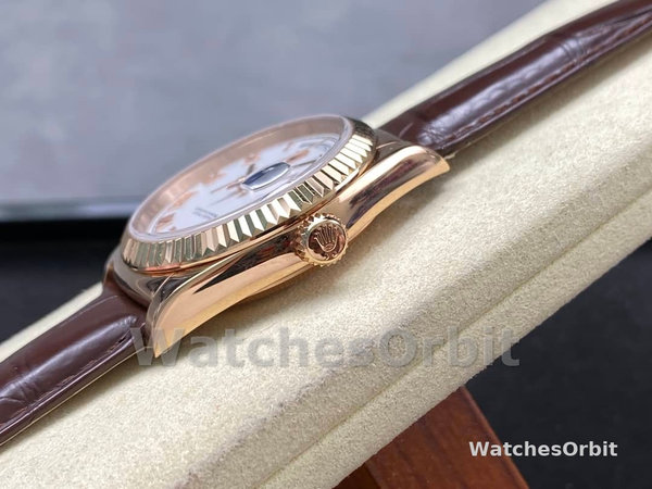 Replica Rolex Day Date 36-m128348RBR 0064 voor heren, geelgoud, witte wijzerplaat