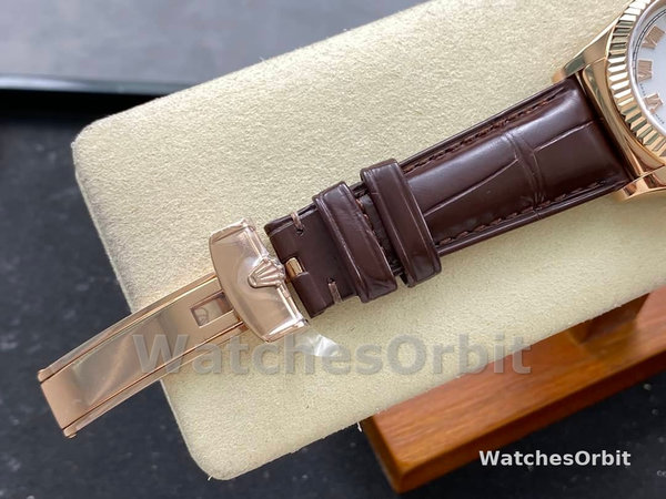 Replica Rolex Day Date 36-m128348RBR 0064 voor heren, geelgoud, witte wijzerplaat