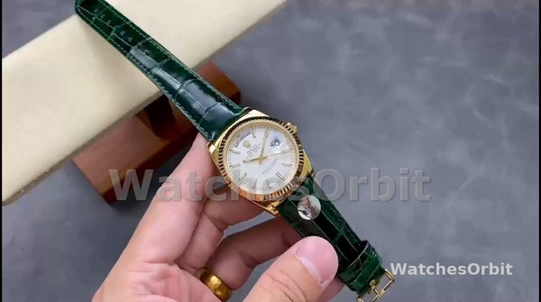 Replica Rolex Day Date 36-128396TBR 0004, Platina, Diamanten ring, Zilver voor heren