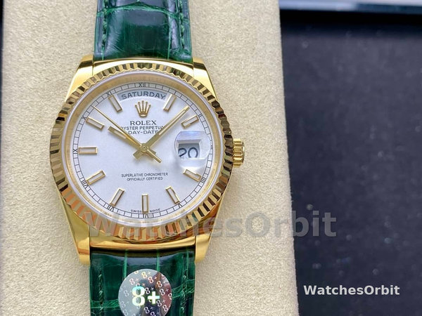 Replica Rolex Day Date 36-128396TBR 0004, Platina, Diamanten ring, Zilver voor heren