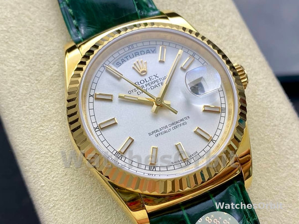 Replica Rolex Day Date 36-128396TBR 0004, Platina, Diamanten ring, Zilver voor heren