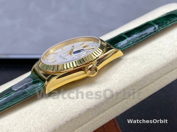 Replica Rolex Day Date 36-128396TBR 0004, Platina, Diamanten ring, Zilver voor heren