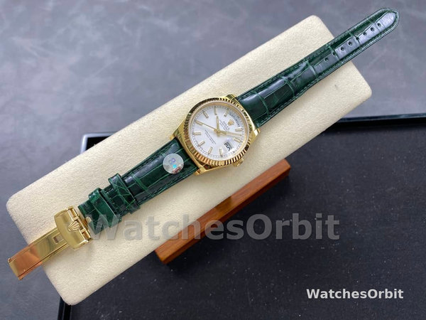 Replica Rolex Day Date 36-128396TBR 0004, Platina, Diamanten ring, Zilver voor heren