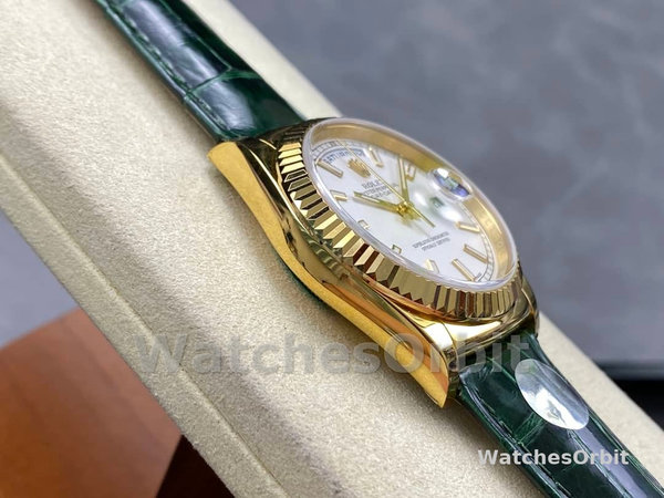 Replica Rolex Day Date 36-128396TBR 0004, Platina, Diamanten ring, Zilver voor heren