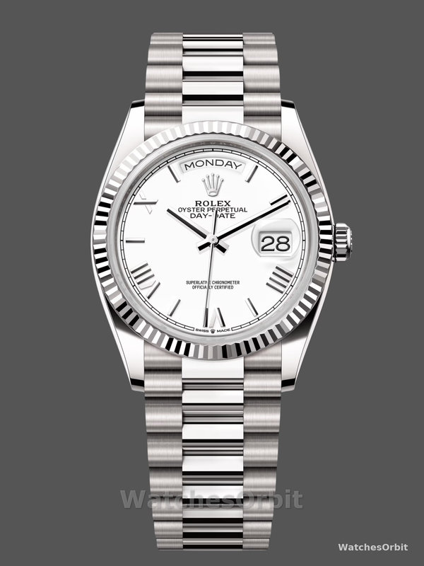 Rolex Day Date 36 White Dial Fluted Bezel White Gold m128239 0059 President Watch