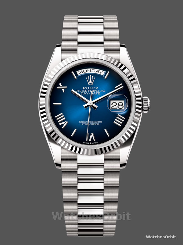 Rolex Day Date 36 White Gold Blue Ombre Dial M128236 0020