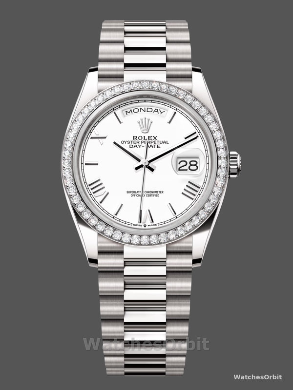 Rolex Day Date 36 White Gold Diamond Bezel White Dial m128399tbr 0019