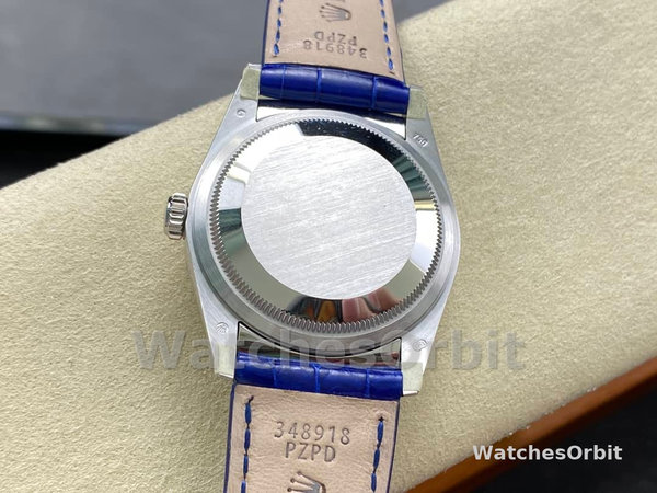 Replica Rolex Day Date 36-m128396TBR 0019 voor heren, diamanten ring, ijsblauwe Romeinse wijzerplaat