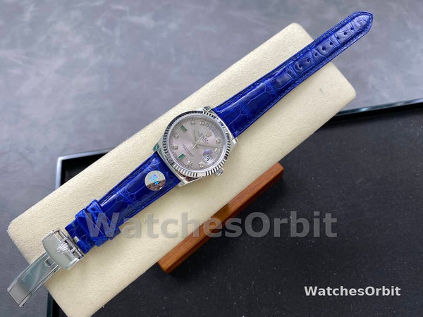 Replica Rolex Day Date 36-m128396TBR 0019 voor heren, diamanten ring, ijsblauwe Romeinse wijzerplaat