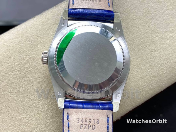 Replica Rolex Day Date 36-m128396TBR 0019 voor heren, diamanten ring, ijsblauwe Romeinse wijzerplaat