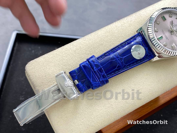 Replica Rolex Day Date 36-m128396TBR 0019 voor heren, diamanten ring, ijsblauwe Romeinse wijzerplaat