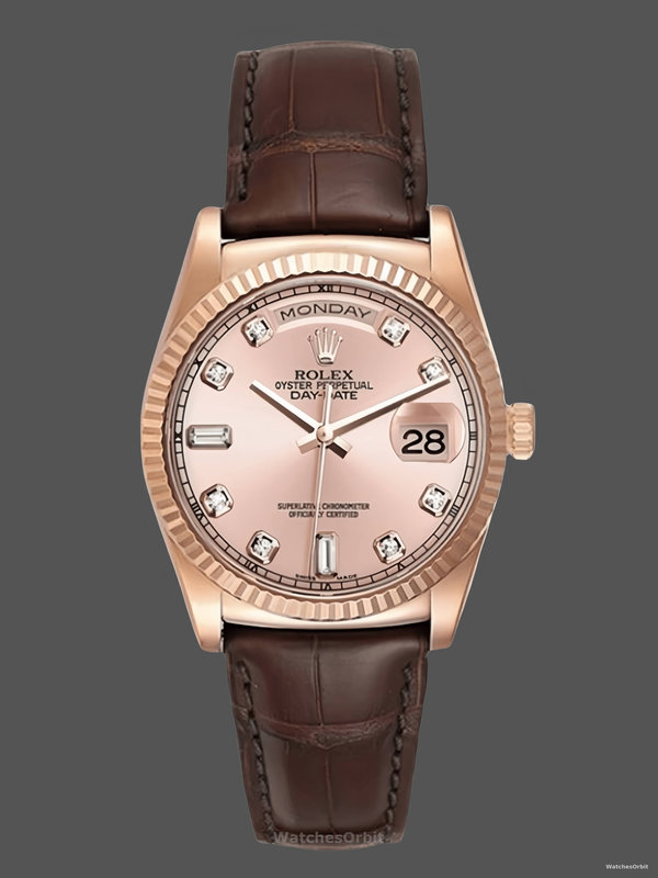 Rolex Day Date 36 Yellow Gold Case 118135 0101 Brown Leather Watch