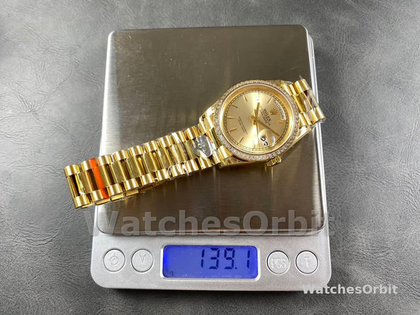 Replica Rolex Day Date 36-m128239 0059, witgoud, witte wijzerplaat, geribbelde lunette, president, wit