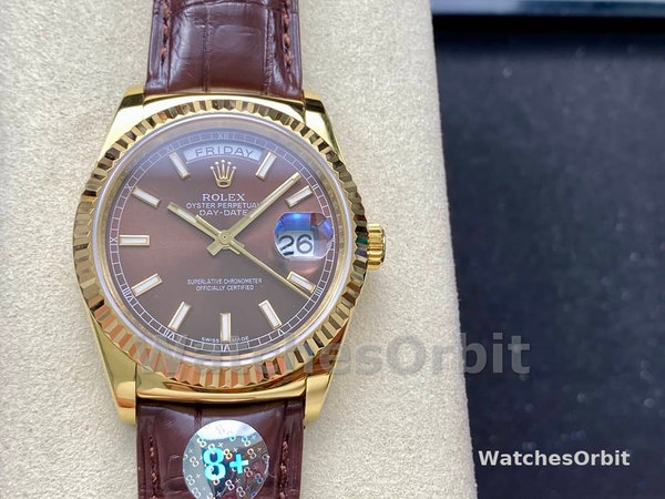 Replica Rolex Day Date 36-128396TBR 0004, Platina, Diamanten ring, Zilver voor heren