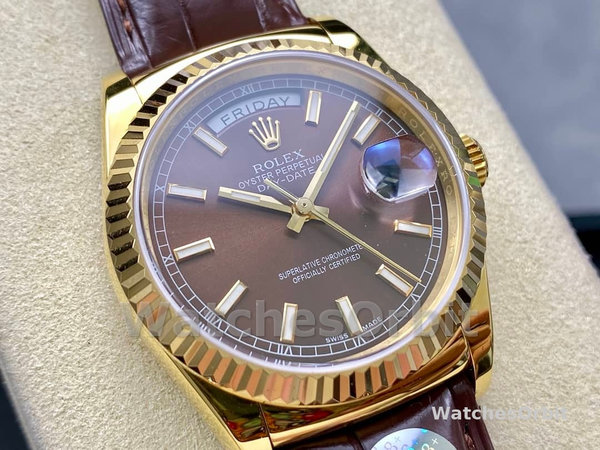 Replica Rolex Day Date 36-128396TBR 0004, Platina, Diamanten ring, Zilver voor heren