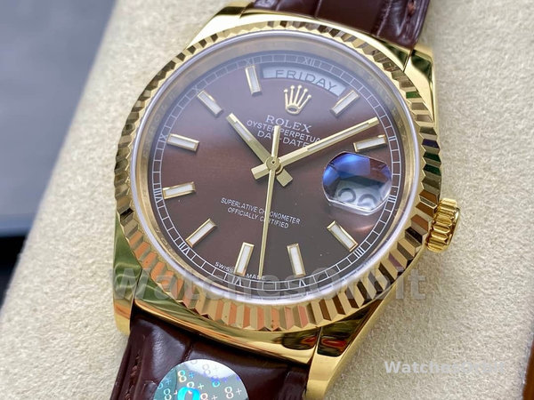 Replica Rolex Day Date 36-128396TBR 0004, Platina, Diamanten ring, Zilver voor heren