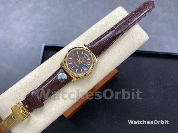 Replica Rolex Day Date 36-128396TBR 0004, Platina, Diamanten ring, Zilver voor heren