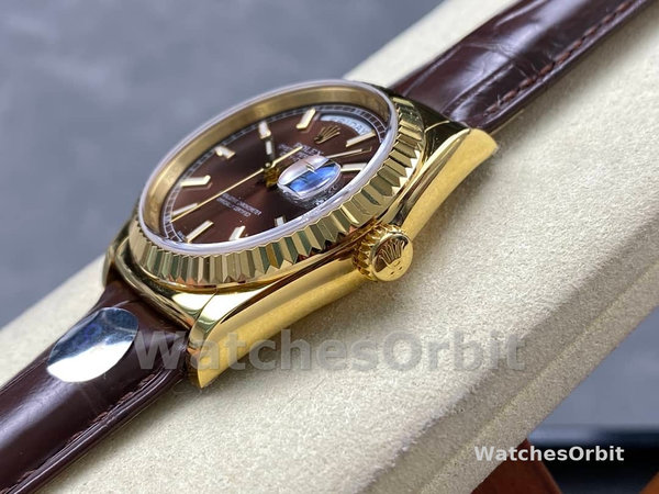 Replica Rolex Day Date 36-128396TBR 0004, Platina, Diamanten ring, Zilver voor heren