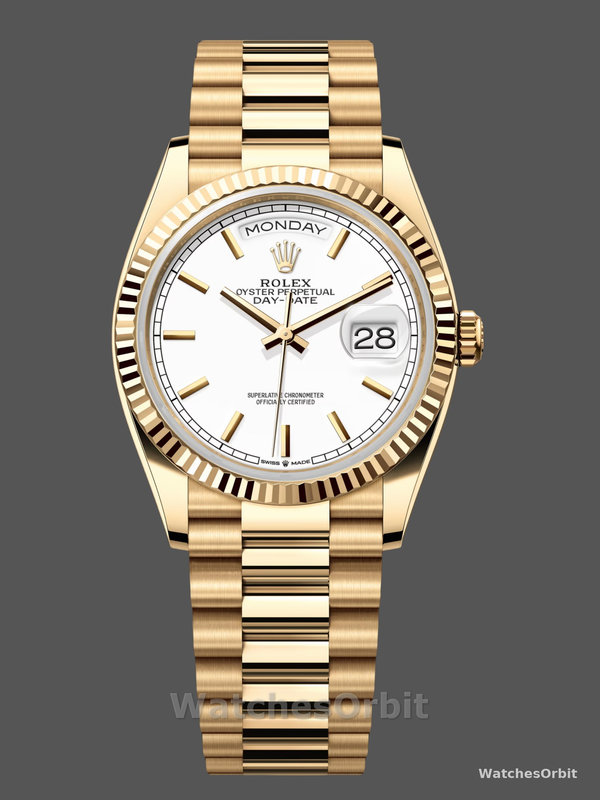 Rolex Day-Date 36MM 128238 0081 Fluted Bezel White Index Dial Unisex Replica Watch
