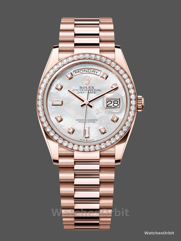 Rolex Day-Date 36MM 128345RBR 0028 Mother of Pearl White Dial Everose Gold Unisex Replica Watch
