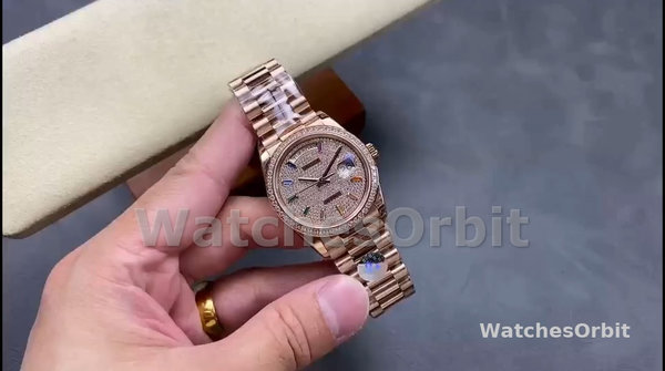 Replique Rolex Day Date 36-m128396TBR 0005 unisexe, platine, cadran nacre, lunette diamant, président, cadran MOP