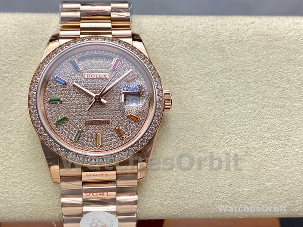 Replica Rolex Day Date 36-m128396TBR 0005, Platina, Parelmoer wijzerplaat, Diamanten ring, President, MOP wijzerplaat