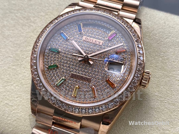 Replica Rolex Day Date 36-m128396TBR 0005, Platina, Parelmoer wijzerplaat, Diamanten ring, President, MOP wijzerplaat