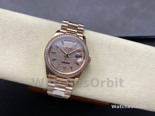 Replica Rolex Day Date 36-m128396TBR 0005, Platina, Parelmoer wijzerplaat, Diamanten ring, President, MOP wijzerplaat