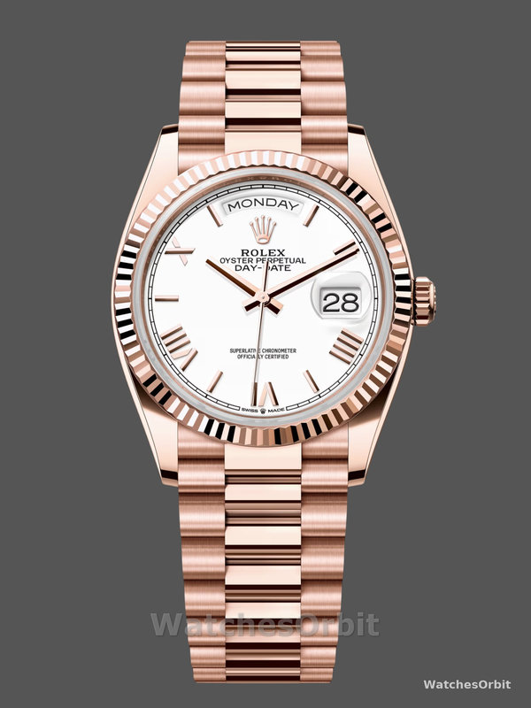 Rolex Day Date 36mm Everose Gold 128235 0070 White Roman