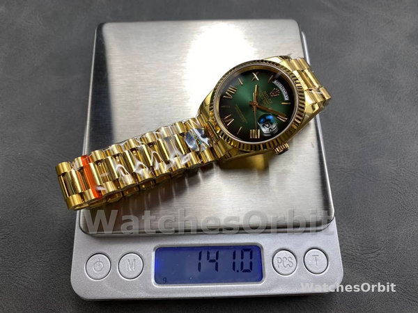 Replica Rolex Day Date 40-M228238 00691, geelgoud, groene ombre wijzerplaat, groene ombre wijzerplaat