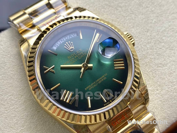 Replica Rolex Day Date 40-M228238 00691, geelgoud, groene ombre wijzerplaat, groene ombre wijzerplaat