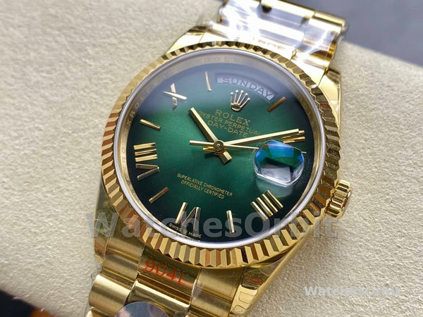 Replica Rolex Day Date 40-M228238 00691, geelgoud, groene ombre wijzerplaat, groene ombre wijzerplaat