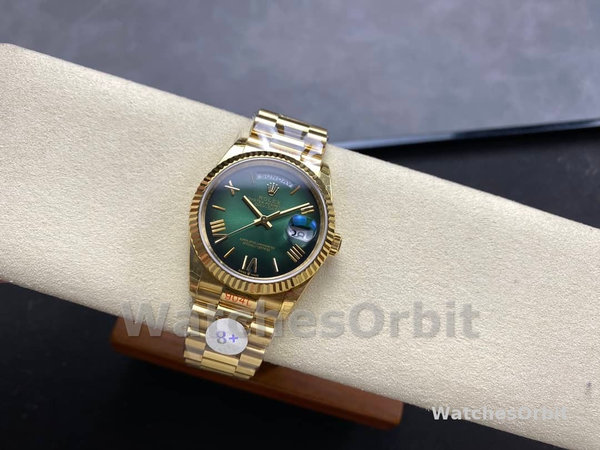 Replica Rolex Day Date 40-M228238 00691, geelgoud, groene ombre wijzerplaat, groene ombre wijzerplaat