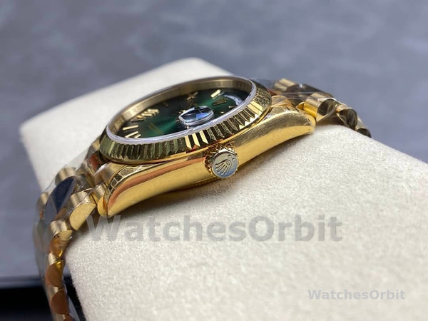Replica Rolex Day Date 40-M228238 00691, geelgoud, groene ombre wijzerplaat, groene ombre wijzerplaat