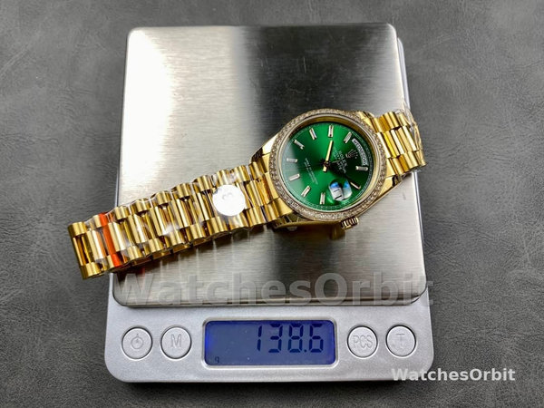 Replica Rolex Day Date 40-M228238 00691, geelgoud, groene ombre wijzerplaat, groene ombre wijzerplaat