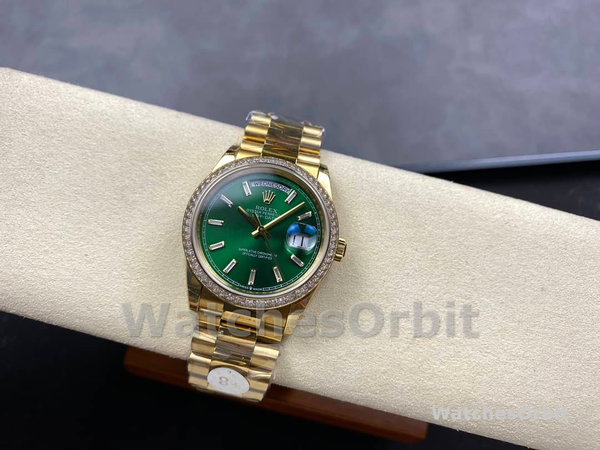 Replica Rolex Day Date 40-M228238 00691, geelgoud, groene ombre wijzerplaat, groene ombre wijzerplaat