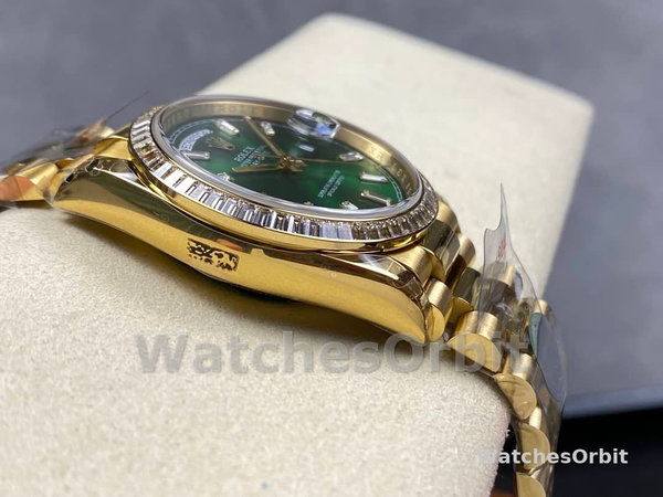Replica Rolex Day Date 40-M228238 00691, geelgoud, groene ombre wijzerplaat, groene ombre wijzerplaat