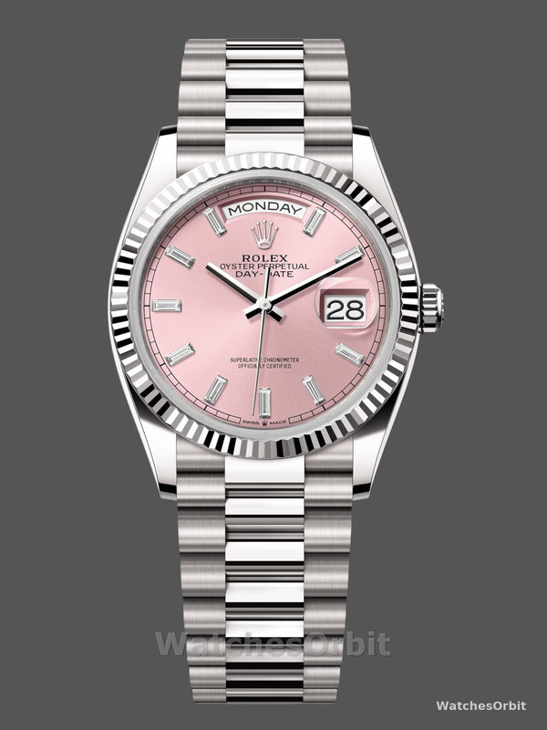 Rolex Day Date 36mm Pink Diamond-Set Dial Fluted Bezel President m128239 0071