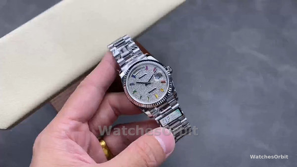 Replica Rolex Day Date 36-128239 0016, witgoud, Pave Rainbow Diamond Dial, diamanten wijzerplaat