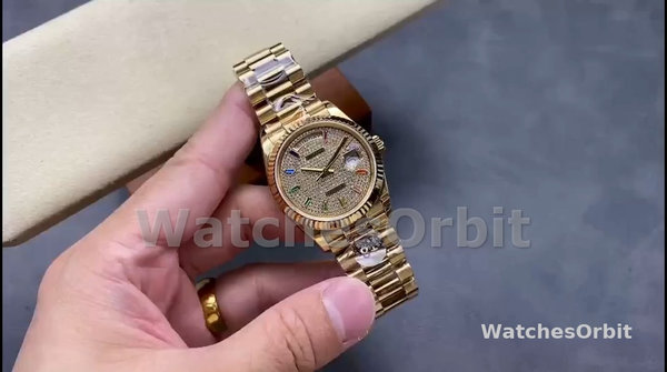 Replica Rolex Day Date 36-m128396TBR 0005, Platina, Parelmoer wijzerplaat, Diamanten ring, President, MOP wijzerplaat