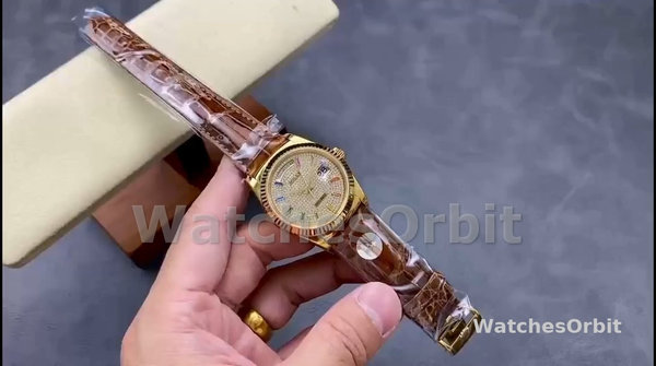 Replica Rolex Day Date 36-m128396TBR 0005, Platina, Parelmoer wijzerplaat, Diamanten ring, President, MOP wijzerplaat