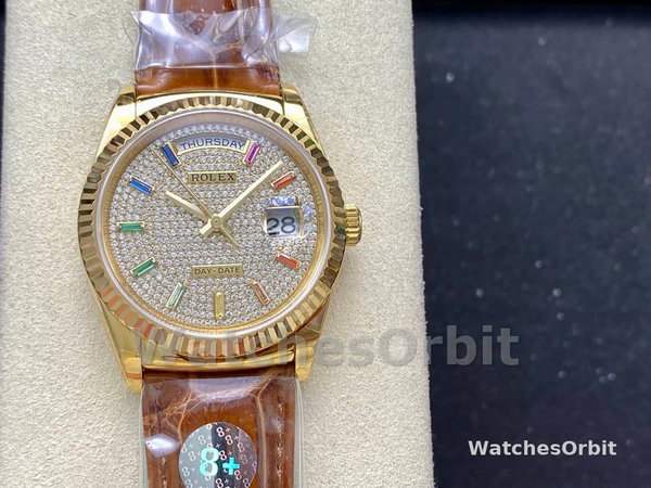 Replica Rolex Day Date 36-m128396TBR 0005, Platina, Parelmoer wijzerplaat, Diamanten ring, President, MOP wijzerplaat