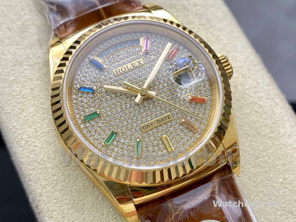 Replica Rolex Day Date 36-m128396TBR 0005, Platina, Parelmoer wijzerplaat, Diamanten ring, President, MOP wijzerplaat