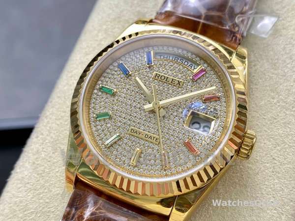 Replica Rolex Day Date 36-m128396TBR 0005, Platina, Parelmoer wijzerplaat, Diamanten ring, President, MOP wijzerplaat