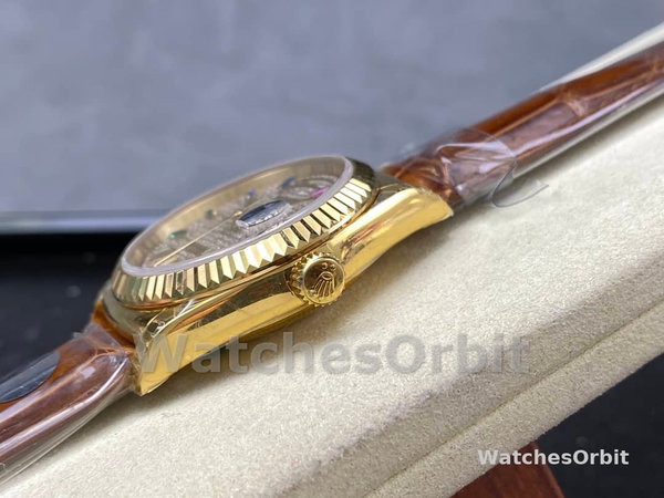 Replica Rolex Day Date 36-m128396TBR 0005, Platina, Parelmoer wijzerplaat, Diamanten ring, President, MOP wijzerplaat