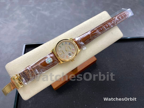 Replica Rolex Day Date 36-m128396TBR 0005, Platina, Parelmoer wijzerplaat, Diamanten ring, President, MOP wijzerplaat