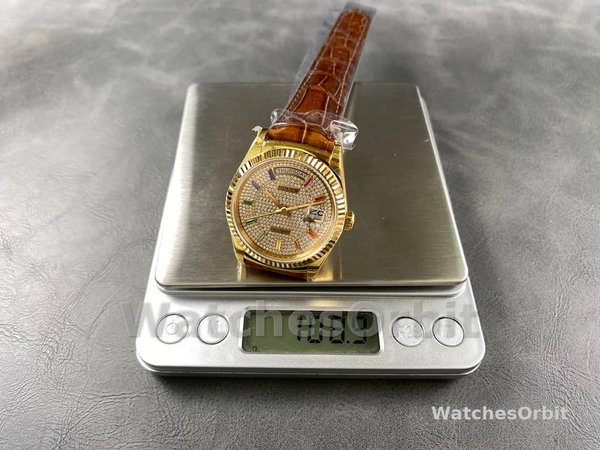 Replica Rolex Day Date 36-m128396TBR 0005, Platina, Parelmoer wijzerplaat, Diamanten ring, President, MOP wijzerplaat